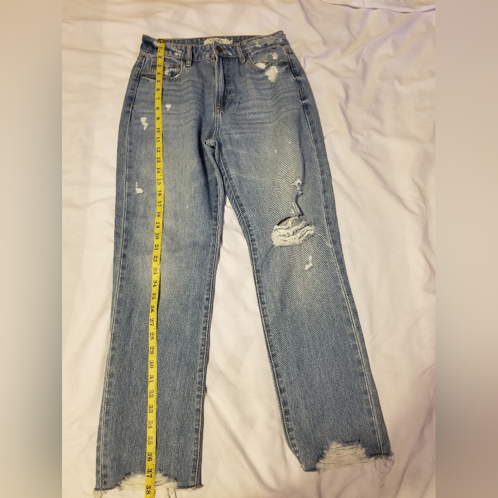 High Rise Distressed Blue Jeans - Picture 6 of 9